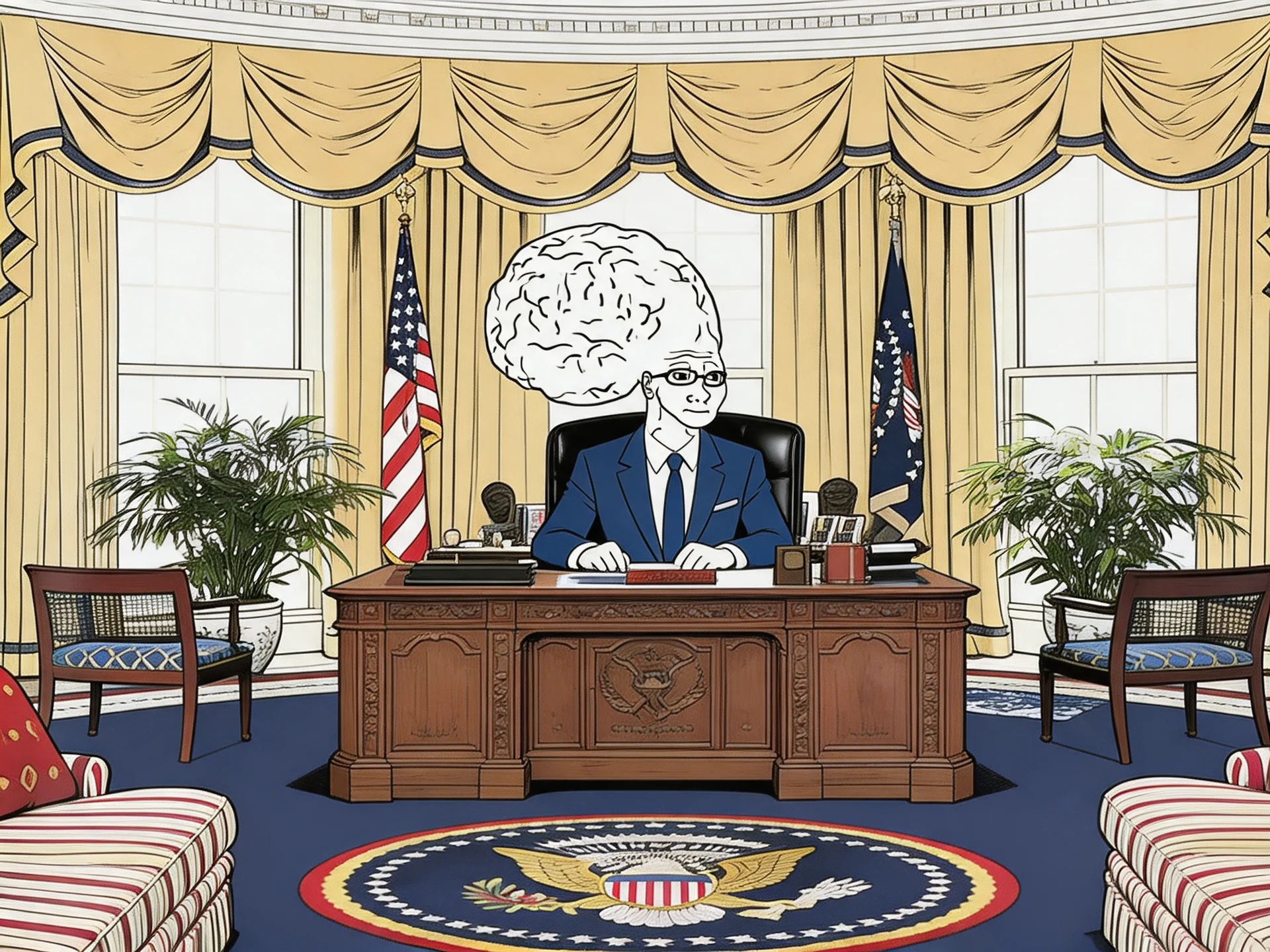 brain wojak in the oval office